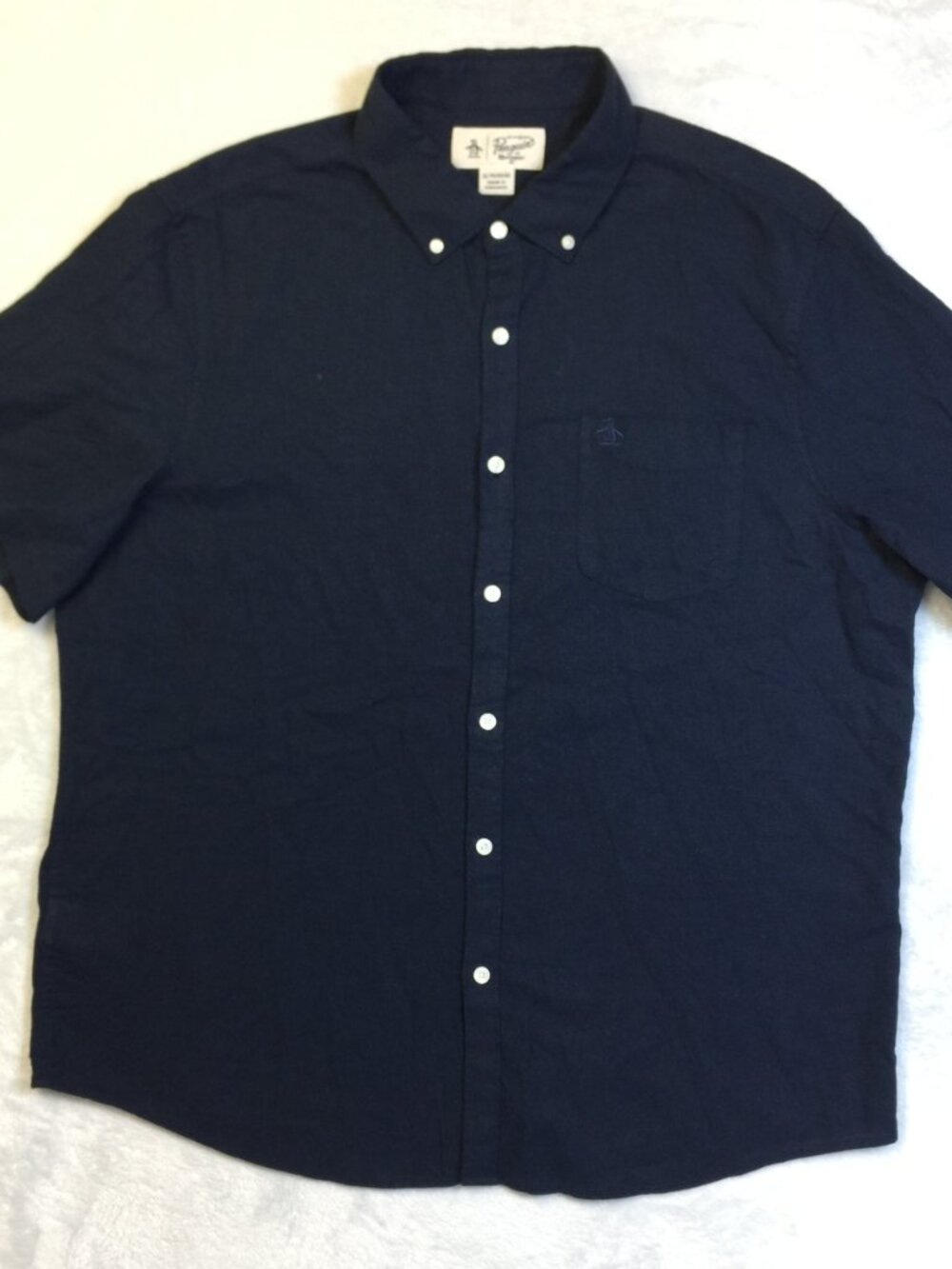 AN ORIGINAL PENGUIN BY Munsingwear Button Down Shirt Mens XL Navy Linen Blend